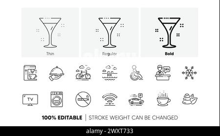 Icônes de ligne de service de l'hôtel. Wi-Fi, climatisation et cafetière. Ensemble linéaire. Icônes de ligne. Vecteur Illustration de Vecteur