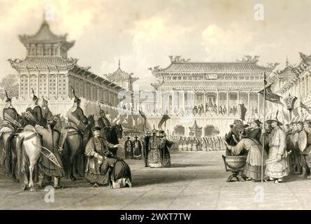 L'Empereur Taou-kwang revue de ses gardes, Palais de Pékin / Pékin Chine / dessiné par T. Allom gravé par J.B.Allen Banque D'Images