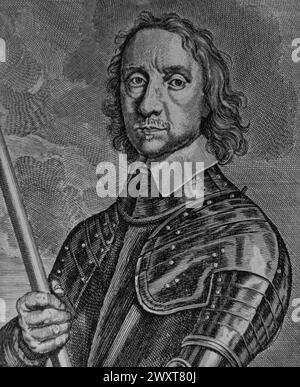 Portrait d'Oliver Cromwell, Lord protecteur d'Angleterre, gravure d'après un tableau de Conrad Woumans, Angleterre XVIIe siècle Banque D'Images