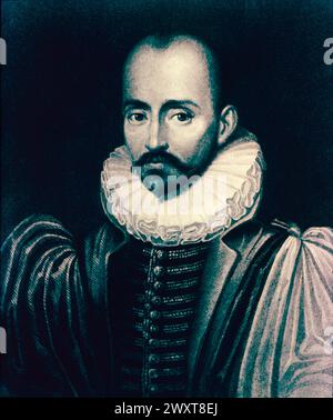 Portrait du philosophe français de la Renaissance Michel de Montaigne, France, peinture du XVIe siècle Banque D'Images