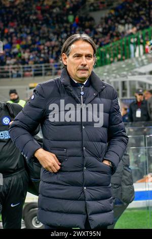 Milan, Italie. 01st Apr, 2024. L'entraîneur-chef Simone Inzaghi de l'Inter a vu dans le match de Serie A entre l'Inter Milan et Empoli à Giuseppe Meazza à Milan. (Crédit photo : Gonzales photo/Alamy Live News Banque D'Images