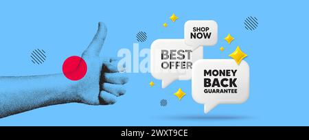 Étiquette de garantie de remboursement. Affiche d'offre promotionnelle. Main montrant le pouce vers le haut comme. Vecteur Illustration de Vecteur
