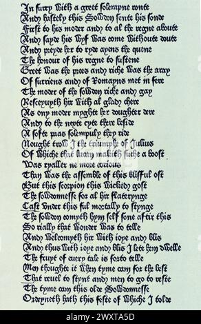 Manuscrit imprimé du poète anglais Geoffrey Chaucer's Canterbury Tales, Caxton 1478 Banque D'Images