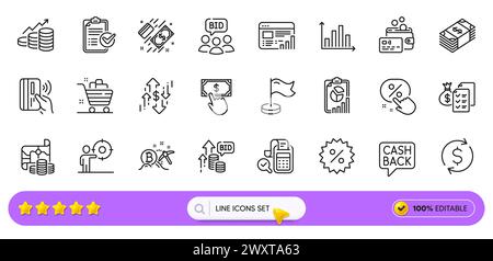 Dollar Exchange, liste de contrôle d'enquête et icônes de ligne d'offre d'offre pour l'application Web. Icône de pictogramme. Icônes de ligne. Vecteur Illustration de Vecteur