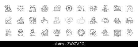 Headhunting, Yummy Smile et Market seller line icônes. Pour l'application Web, impression. Icônes de ligne. Vecteur Illustration de Vecteur