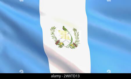 Rendu 3D - le drapeau national du Guatemala flottant dans le vent. Banque D'Images