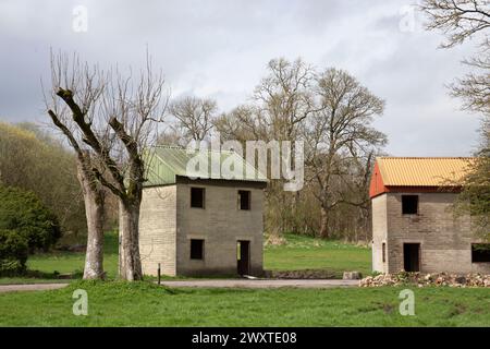 Bâtiments abandonnés au village perdu d'Imber. Banque D'Images