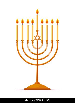Icône de menorah de Hanukkah isolée sur fond blanc. Symbole religieux. Symbole traditionnel de Hanukkah. Illustration vectorielle plate isolée sur fond blanc. Banque D'Images