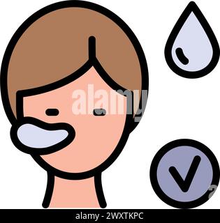 Visage de fille avec icône de couleur de patchs. Concept de procédure de beauté, application de patchs cosmétiques sous le signe des yeux. Patch gel sur le visage icône simple. Soins de la peau a Illustration de Vecteur