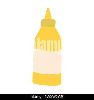 Bouteille de moutarde jaune sur fond blanc. Illustration plate isolée vectorielle de pâte de dégustation piquante dans le tube en plastique. Assaisonnement salé pour Street Foo Illustration de Vecteur