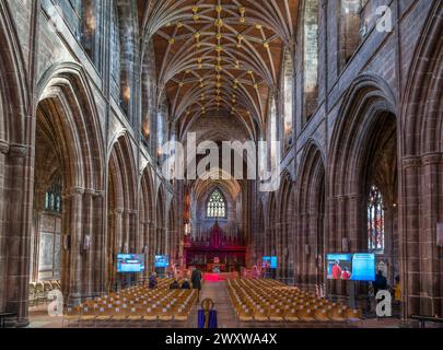 La nef de la cathédrale de Chester, Chester, Cheshire, Angleterre, Royaume-Uni Banque D'Images