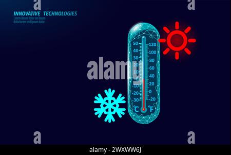 Thermomètre de cryothérapie à température froide. Traitement dermatologique médical de la peau. Illustration vectorielle de durcissement de corps en 3D global bas poly de l'âge de glace. Illustration de Vecteur