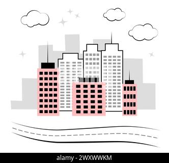 Gratte-ciel sur un fond blanc. Paysage urbain. Doodle Illustration de Vecteur