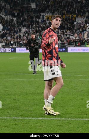 Allianz Stadium, Turin, Italie. 2 avril 2024. Coppa Italia Football ; Juventus versus Lazio ; Dusan Vlahovic du FC Juventus crédit : action plus Sports/Alamy Live News Banque D'Images