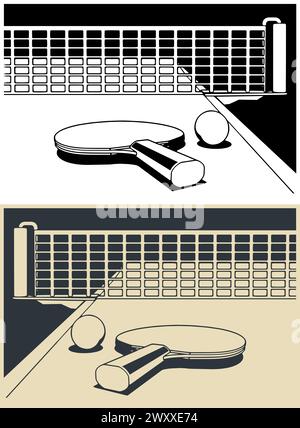 Illustrations vectorielles stylisées de tennis de table avec raquette et balle en gros plan Illustration de Vecteur