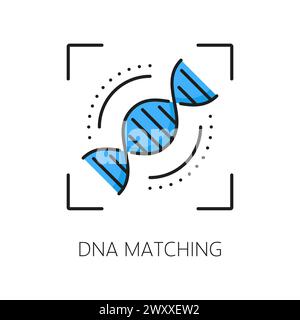 L'icône biométrique d'identification, de reconnaissance ou de vérification de l'ADN présente des brins à double hélice entrelacés, symbolisant la connexion génétique. Le signe linéaire vectoriel représente l'identité génétique Illustration de Vecteur
