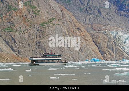 Bateau touristique dans le fjord de Tracy Arm, icebergs et Alaska accidenté, États-Unis Banque D'Images