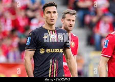 Lodz, Pologne. 01st Apr, 2024. Dominick Zator de Korona vu lors du match de la Ligue polonaise PKO Ekstraklasa entre Widzew Lodz et Korona Kielce au stade municipal de Widzew Lodz. Score final : Widzew Lodz vs Korona Kielce 3:1. (Photo de Mikolaj Barbanell/SOPA images/Sipa USA) crédit : Sipa USA/Alamy Live News Banque D'Images