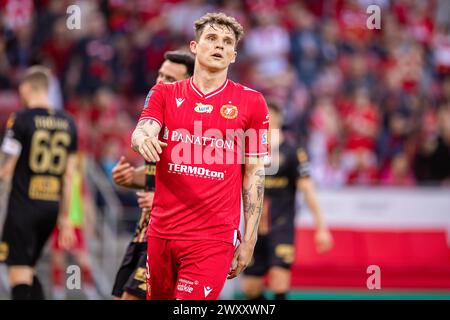 Lodz, Pologne. 01st Apr, 2024. Serafin Szota de Widzew vu lors du match de Ligue PKO Ekstraklasa entre Widzew Lodz et Korona Kielce au stade municipal de Widzew Lodz. Score final : Widzew Lodz vs Korona Kielce 3:1. (Photo de Mikolaj Barbanell/SOPA images/Sipa USA) crédit : Sipa USA/Alamy Live News Banque D'Images