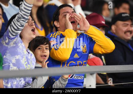 Columbus, Ohio, États-Unis. 2 avril 2024. Les fans de Tigres UNAL encouragent leur équipe contre l'équipage de Columbus dans leur match à Columbus, Ohio. Brent Clark/Cal Sport Media/Alamy Live News Banque D'Images