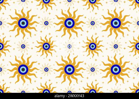 Motif mauvais oeil sans couture. Symbole de perles bleu turc et grec. Magiques nazar et amulette de cercle ethnique pour la chance. Ornement spirituel vecteur Illustration de Vecteur
