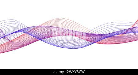 Lignes bleues et rouges abstraites sur fond blanc. Illustration vectorielle. Bannière, poster vagues design. Illustration de Vecteur