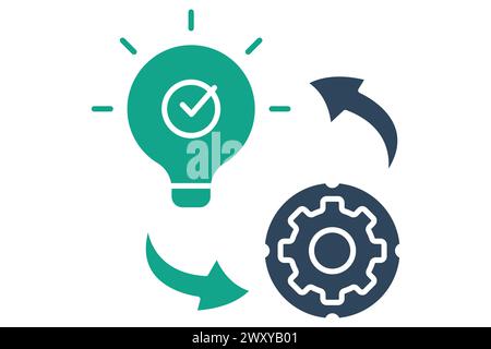 icône d'implémentation. ampoule avec engrenage et flèche. icône liée au plan d'action, à l'activité. style d'icône unie. illustration de l'élément métier Illustration de Vecteur