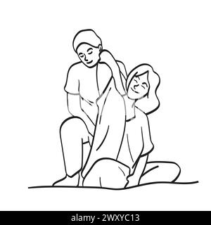 Traitement de massage sur le vecteur d'illustration de lit dessiné à la main isolé sur fond blanc Illustration de Vecteur