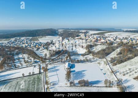 Vue hivernale de la région d'Absberg sur le lac Kleiner Brombachsee en moyenne Franconie Banque D'Images