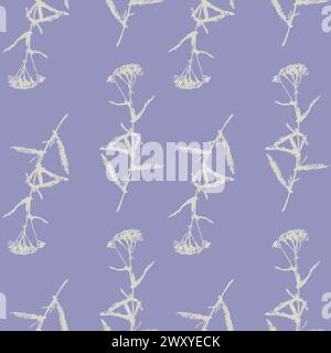 Achillea Yarrow pattern, impression de silhouette d'herbe avec des fleurs d'Achillea Millefolium sur fond pastel violet violet. Illustration vectorielle Illustration de Vecteur