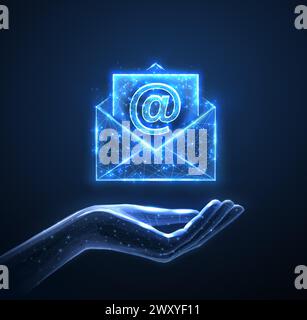 Main numérique et signe de courrier électronique. AI mailing, icône email, logo de boîte de réception, symbole d'enveloppe Illustration de Vecteur