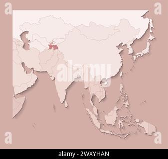 Illustration vectorielle avec les zones asiatiques avec les frontières des états et marqué le pays Tadjikistan. Carte politique en couleurs brunes avec des régions. Dos beige Illustration de Vecteur