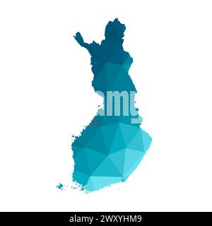 Icône d'illustration isolée vectorielle avec silhouette bleue simplifiée de la carte de Finlande. Style géométrique polygonal, formes triangulaires. Fond blanc. Illustration de Vecteur