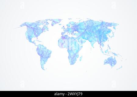 Vecteur de carte du monde polygonal avec des points et des lignes de connexions. Carte du monde de la connexion Internet du réseau mondial. Illustration de Vecteur