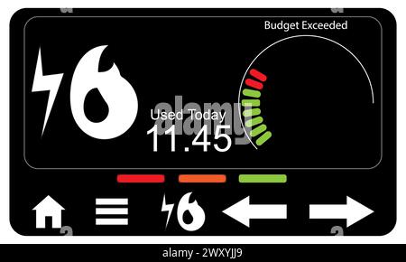Compteur d'énergie intelligent, affichage du coût des factures de services publics Illustration de Vecteur