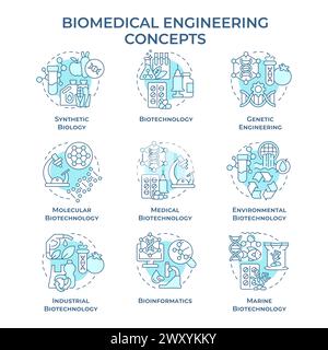 Icônes de concept bleu doux d'ingénierie biomédicale Illustration de Vecteur