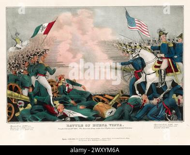 La bataille de Buena Vista (22-23 février 1847), connue sous le nom de bataille de la Angostura au Mexique, et parfois sous le nom de bataille de Buena Vista/la Angostura, est une bataille de la guerre américano-mexicaine. Il a été combattu entre les forces américaines, en grande partie volontaires,[3] sous le général Zachary Taylor, et l'armée mexicaine beaucoup plus grande sous le général Antonio López de Santa Anna. Il a eu lieu près de Buena Vista, un village de l'état de Coahuila, Banque D'Images