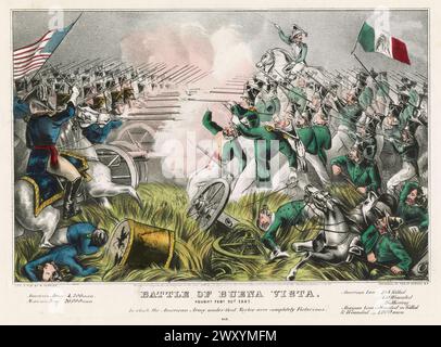 La bataille de Buena Vista (22-23 février 1847), connue sous le nom de bataille de la Angostura au Mexique, et parfois sous le nom de bataille de Buena Vista/la Angostura, est une bataille de la guerre américano-mexicaine. Il a été combattu entre les forces américaines, en grande partie volontaires,[3] sous le général Zachary Taylor, et l'armée mexicaine beaucoup plus grande sous le général Antonio López de Santa Anna. Il a eu lieu près de Buena Vista, un village de l'état de Coahuila, Banque D'Images