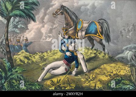 Mort du lieutenant-colonel à la bataille de Buena Vista. La bataille de Buena Vista (22-23 février 1847), connue sous le nom de bataille de la Angostura au Mexique, et parfois sous le nom de bataille de Buena Vista/la Angostura, est une bataille de la guerre américano-mexicaine. Il a été combattu entre les forces américaines, en grande partie volontaires,[3] sous le général Zachary Taylor, et l'armée mexicaine beaucoup plus grande sous le général Antonio López de Santa Anna. Il a eu lieu près de Buena Vista, un village de l'état de Coahuila, Banque D'Images