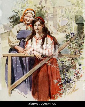 Mère et fille Moscou 1912 peintes par F. de Haenen Frédéric de Haenen né en 1853 à Utrecht et mort le 1er juin 1929 à Île-de-Bréhat est un peintre et illustrato néerlandais Banque D'Images