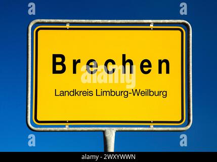 Panneau de ville de Brechen, Allemagne, Hesse, Limburg-Weilburg, Brechen Banque D'Images