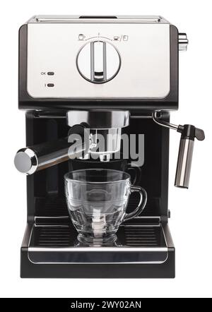 Machine à café expresso avec tasse isolée sur fond blanc Banque D'Images