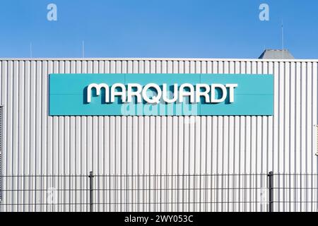 Logo publicitaire Marquardt fabricant électromécanique et électronique industries, notamment automobile, systèmes de gestion de batteries, durable d Banque D'Images