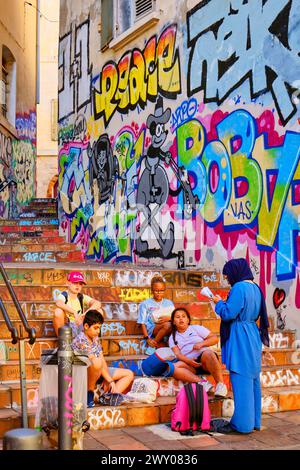 Graffitis dans la vieille ville du panier, Marseille. France Banque D'Images