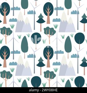 Arbres plats et montagnes modèle sans couture Illustration de Vecteur