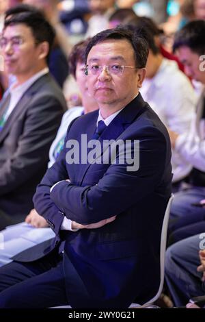 Wang Chuanfu, fondateur et président de BYD, lors de la conférence de presse de BYD Auto Company Limited au salon automobile IAA Mobility le 4 septembre 2023 à Munich, Allemagne. (Photo Alexander Pohl/Sipa USA) Banque D'Images