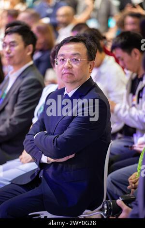 Wang Chuanfu, fondateur et président de BYD, lors de la conférence de presse de BYD Auto Company Limited au salon automobile IAA Mobility le 4 septembre 2023 à Munich, Allemagne. (Photo Alexander Pohl/Sipa USA) Banque D'Images