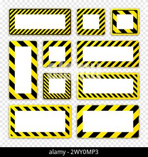 Divers panneaux d'avertissement vierges avec des lignes diagonales. Panneau rouge attention, danger ou attention, signalisation du chantier de construction. Panneau d'avis réaliste, avertissement Illustration de Vecteur