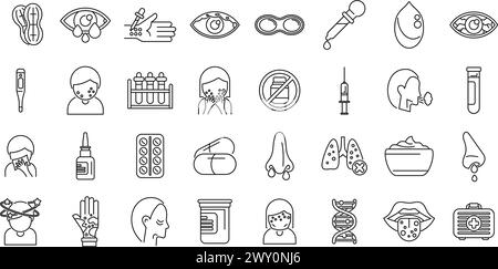 Allergie aux icônes de cacahuètes définir le vecteur de contour. La santé alimentaire. Diagnostic des maladies cutanées Illustration de Vecteur