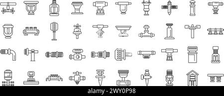 Les icônes du système de gicleurs définissent le vecteur de contour. Irrigation de l'eau. Pipeline pivotant Illustration de Vecteur